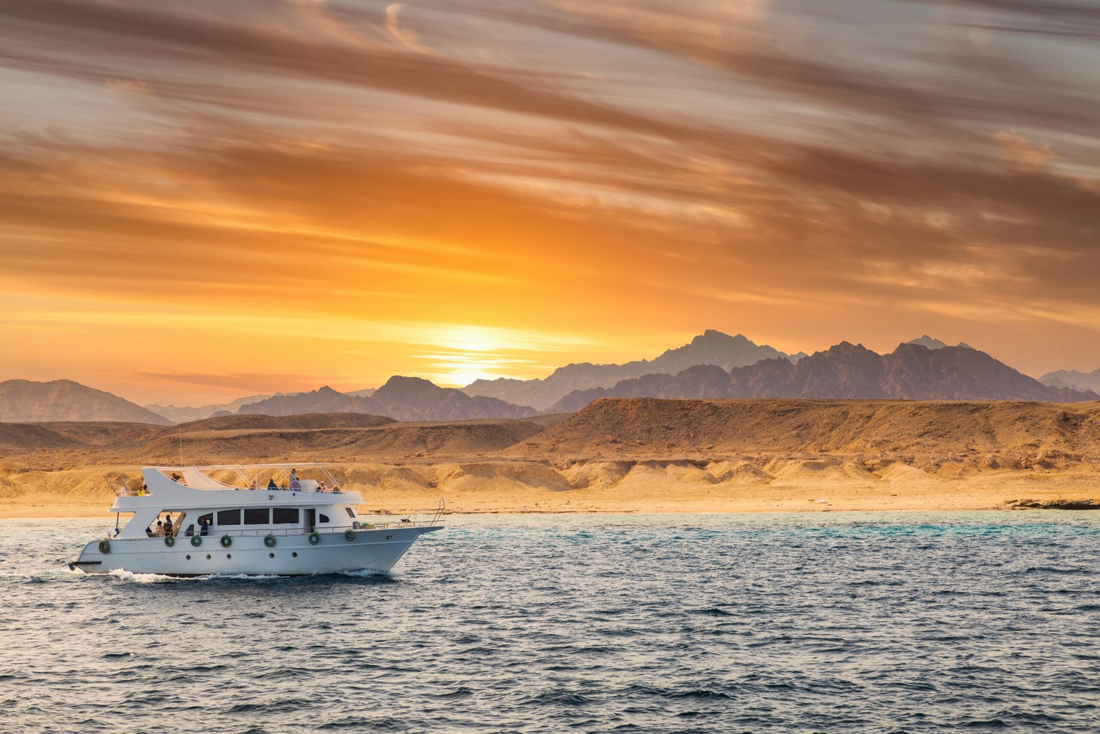 A beautiful scenery and sun set while on a boat in Sharm El Sheikh going to Tiran Island